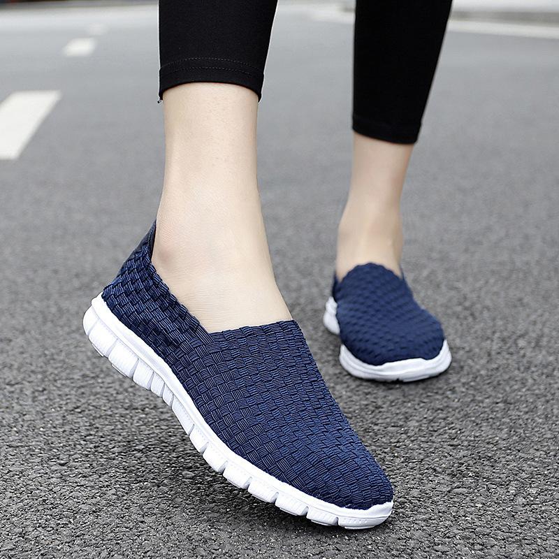 Большой размер дышащая плетеная эластичная лента ручной работы обувь женские одинарные туфли повседневные на плоской подошве повседневная обувь для путешествий женская обувь тренд