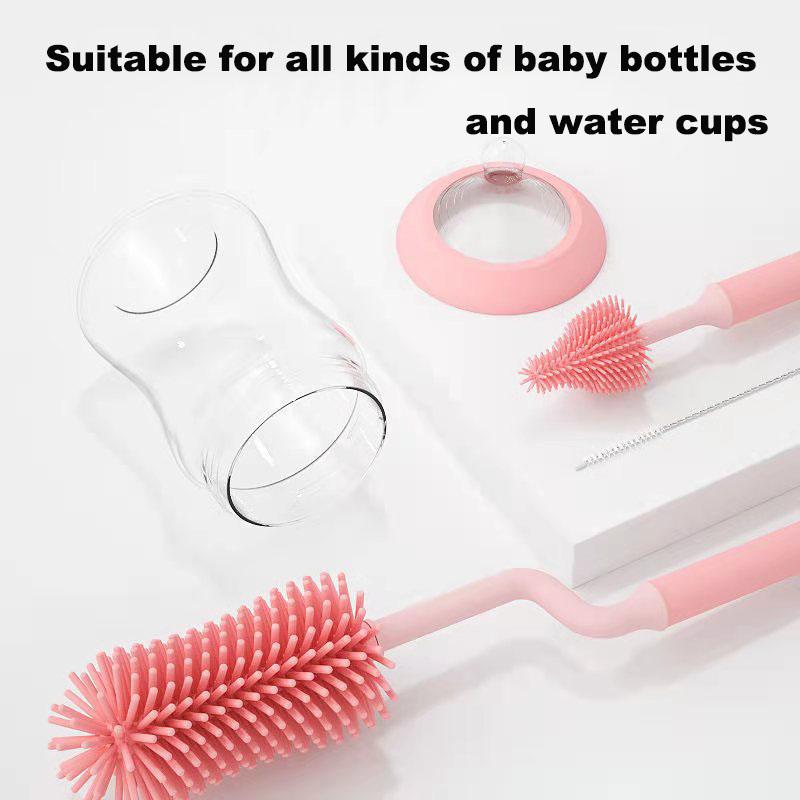 3 шт. щетка для чистки бутылочек для новорожденных, силиконовая вращающаяся на 360 градусов длинная ручка, щетка для чистки соски для бутылочек