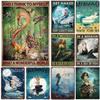 Metal Tin Signs Pinup Mermaid Wall Decoration Plaque Vintage Art Poster Iron Painting for Man Cave Home Cafe Garden Club Bar