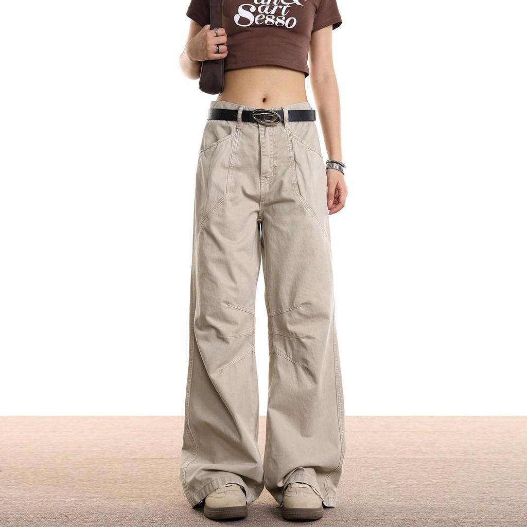 American Retro Washed Work Pants: New Unisex Loose Straight-Leg Micro-Flare Wide-Leg Floor-Length Design