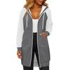 Women's Fashionable Color Blocked Long Sleeved Drawstring Hooded Zipper Pocket Long Casual Sweatshirt Jacket