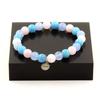 Stones and Minerals. Blue Chalcedony + Aquamarine + Rose Quartz 8 Mm Pearl Bracelet. Made In France.