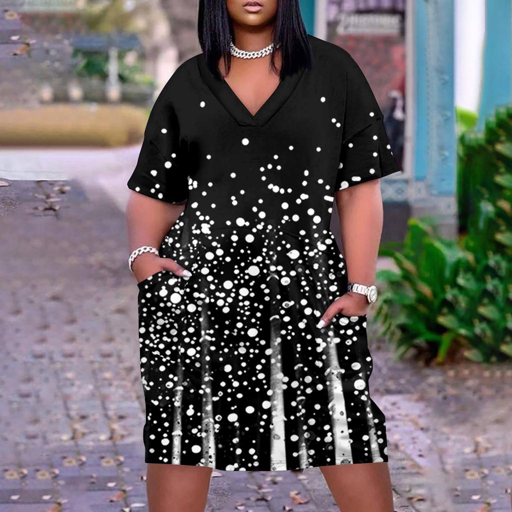 Большое платье, женское летнее платье с v-образным вырезом, платье с короткими рукавами и принтом, с карманами