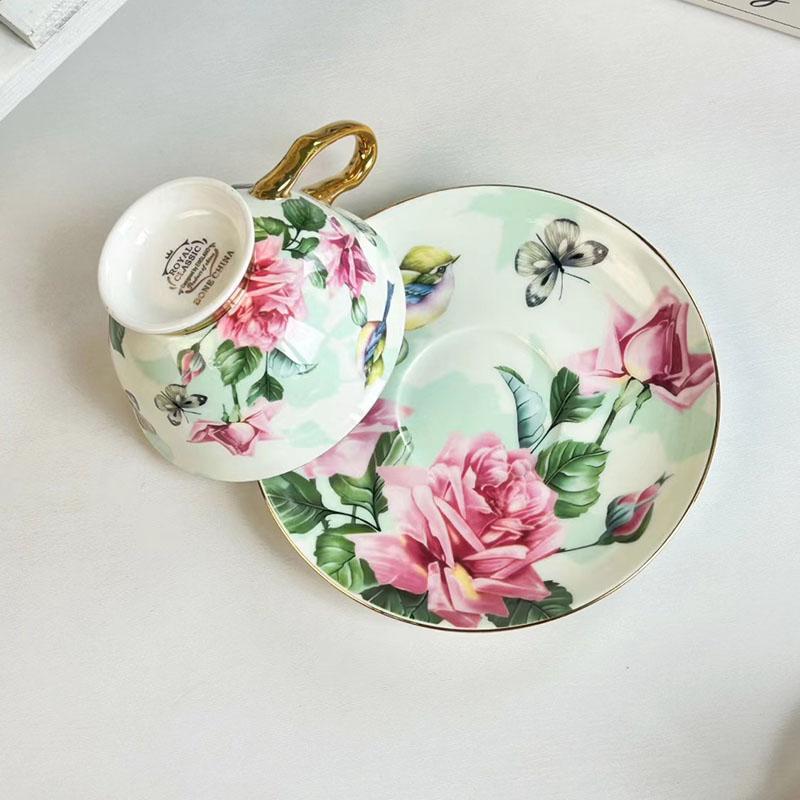 Керамическая чашка и блюдце с узором « Brilliant Flowers » Кофейная кружка с золотым покрытием Обеденный стол Молочные чашки Чашка для послеобеденного чая Стакан для фруктового сока