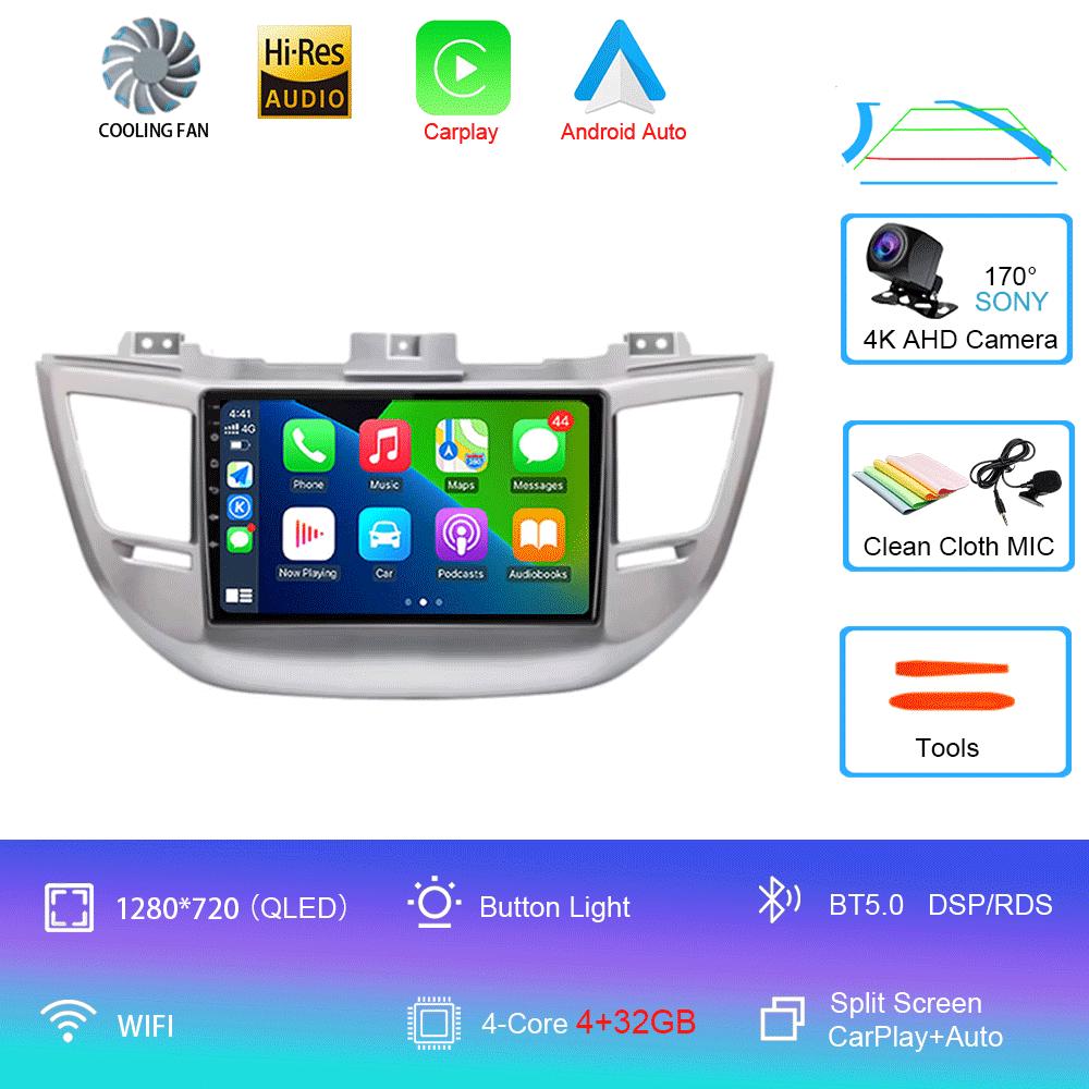 Автомагнитола Android 14 Carplay Для Hyundai Tucson IX35 3 2015 2016 2017 2018 2Din Мультимедийный Видеоплеер Навигация GPS Головное Устройство