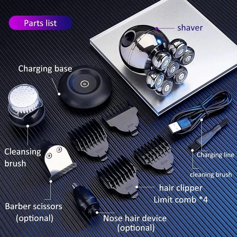 7D Men's Electric Shaver, Floating Cutting Head, Portable Load, Beard Cutter, Skull Shaver, Waterproof Shaving