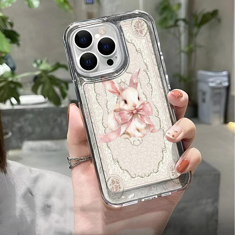 Pink Bow Rabbit Transparent Phone Case For Iphone 17 Pro Max 16 15 14 Plus 13 12 11 Pro Max 17 Air Cover Case Funda Bumber