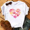 Love Flower Half Sleeve Cartoon White Letter Tshirt Women Wholesale Round Neck Tshirt Women Oversized T Shirt
