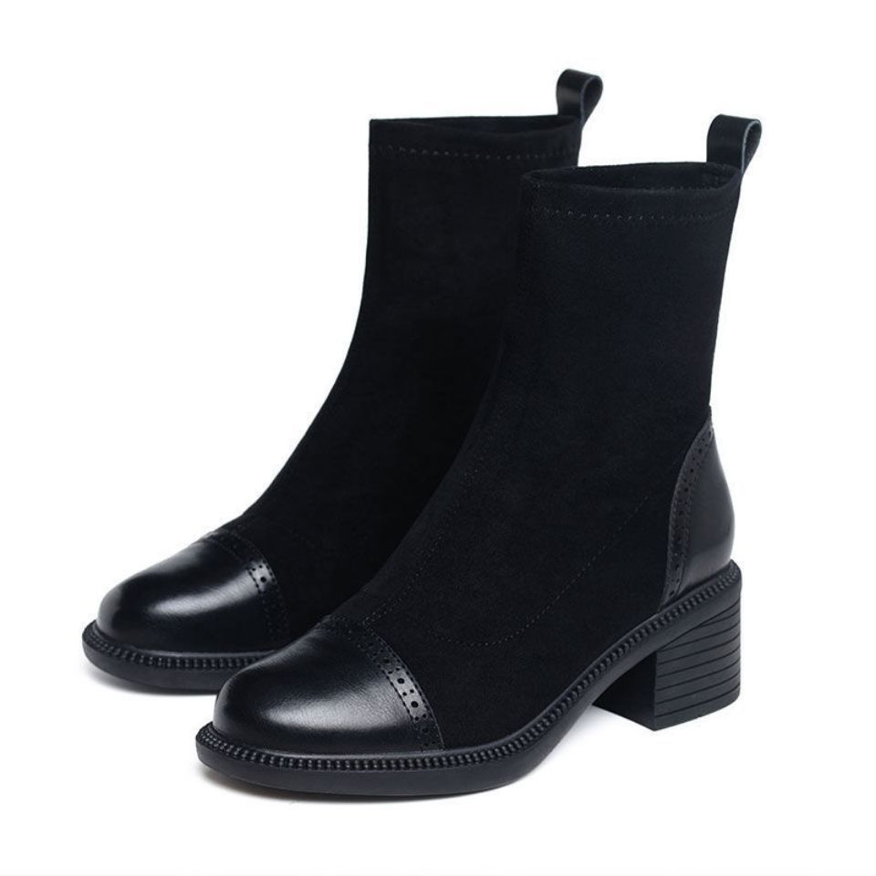 Fashion Round Toe Half High Boots for Women Black Warm 2025 New Trend Fashion Boot Chic and Elegant Gothic Luxury Mid Calf Shoes Woman
