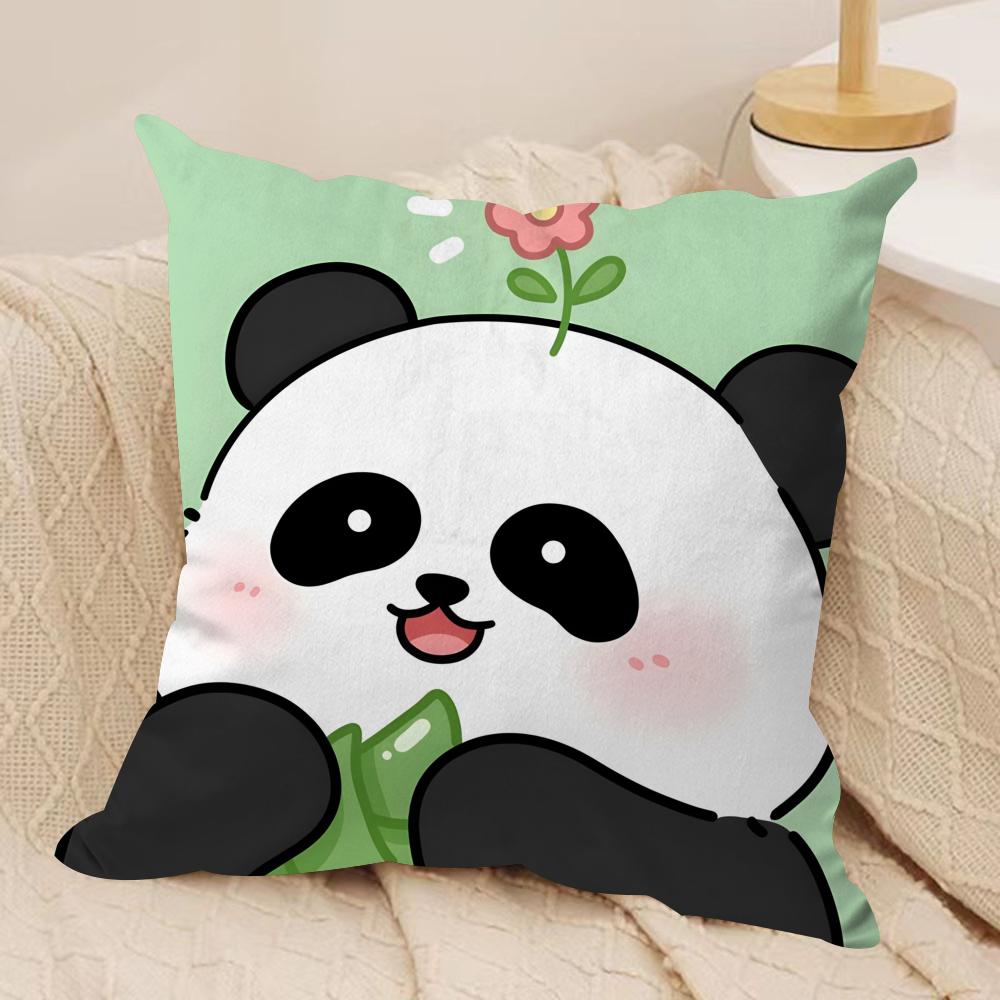 Lovely Panda Cushion Cover Soft Plush Fabric Double-Sided Printed Sofa Cushion Cover For All Seasons Home Decor Gift
