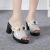 Fashion GKTINOO Fashion New Split Leather Slippers Anti-skid Summer High Heels Bowknot Sandals Mom Shoes For Outside