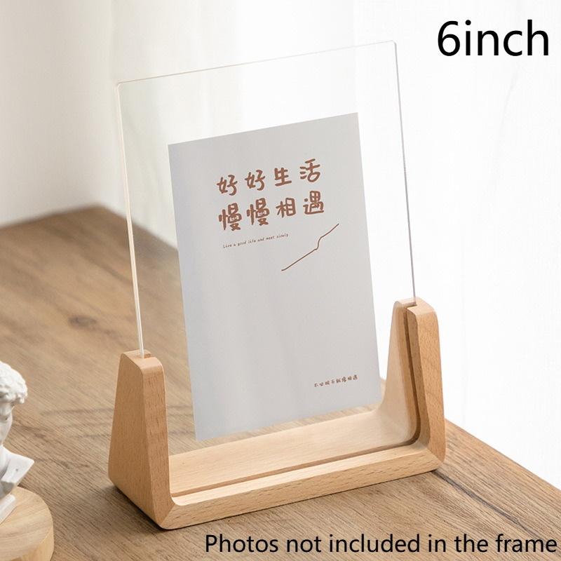 Modern U Shaped Acrylic Photo Frame Walnut/Beech Base Transparent Desktop Decor for Home Office Photo Display Gift
