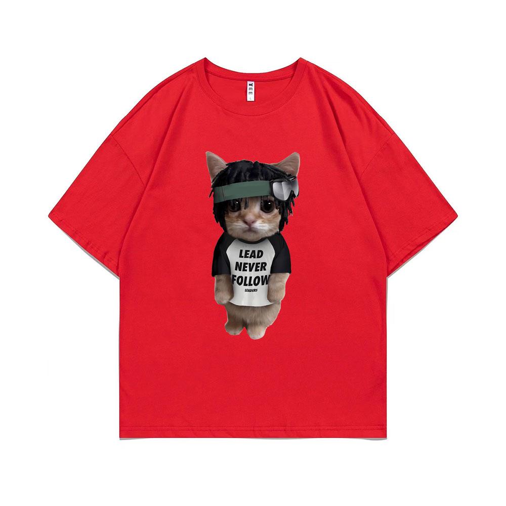 Футболка с принтом рэпера Chief Keef Kitty Lead Never Follow Мужская 100% Хлопок Футболка Унисекс Смешные Футболки Унисексс Оверсайз Хип-Хоп Футболка