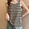 Майки женские летние 2025 года без рукавов с круглым вырезом черные полосатые трикотажные тонкие майки женские топы JJ228