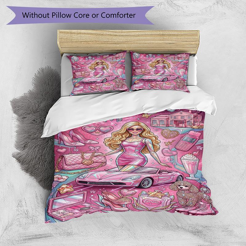 3pcs Duvet Cover Set (1*Duvet Cover + 2*Pillowcase, Without Core), Barbie Print Bedding Set, Bedroom Decor, All‑Season, Birthday Gift