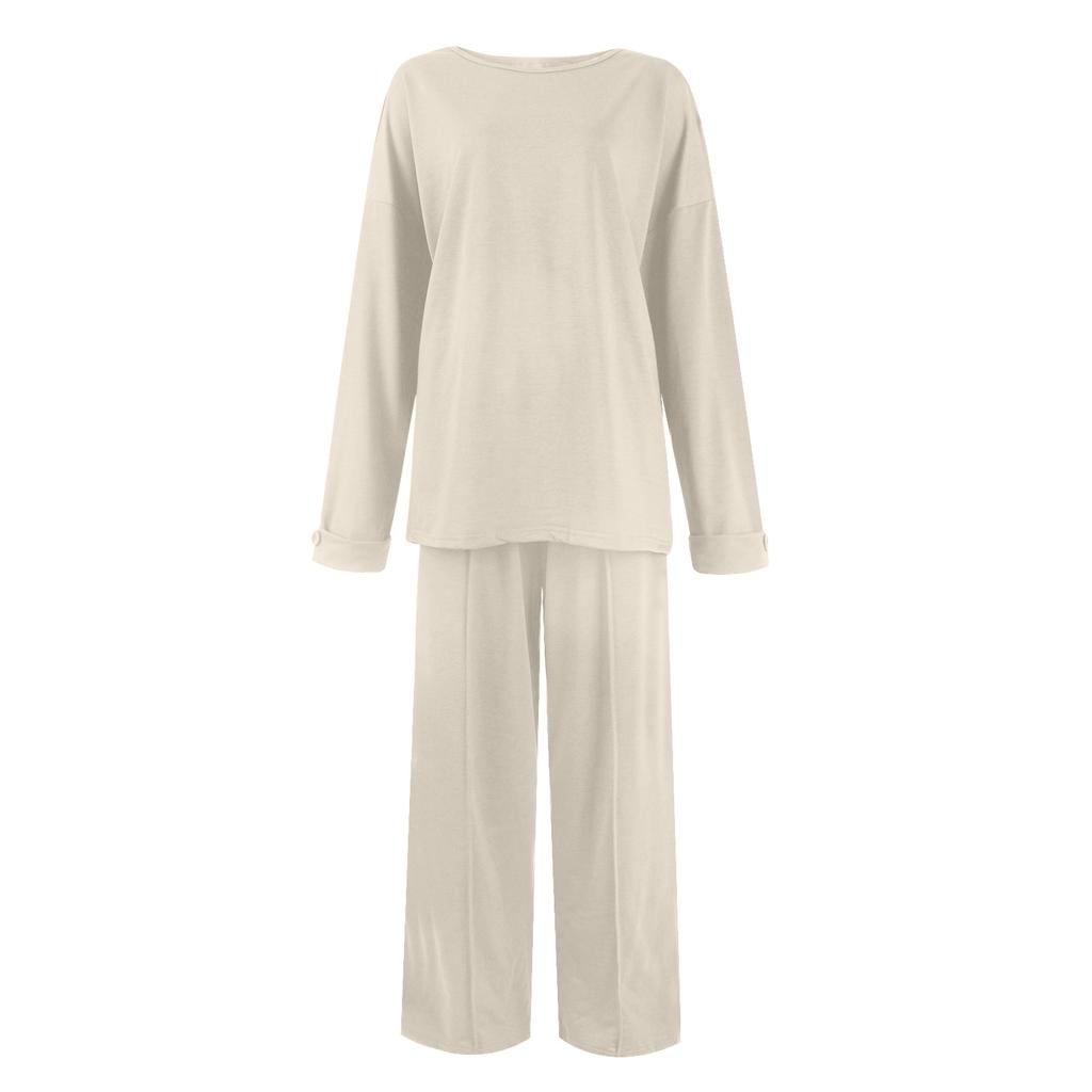 Женская мода повседневная с длинным рукавом широкие длинные брюки комплект из двух частей свитшот с длинным рукавом