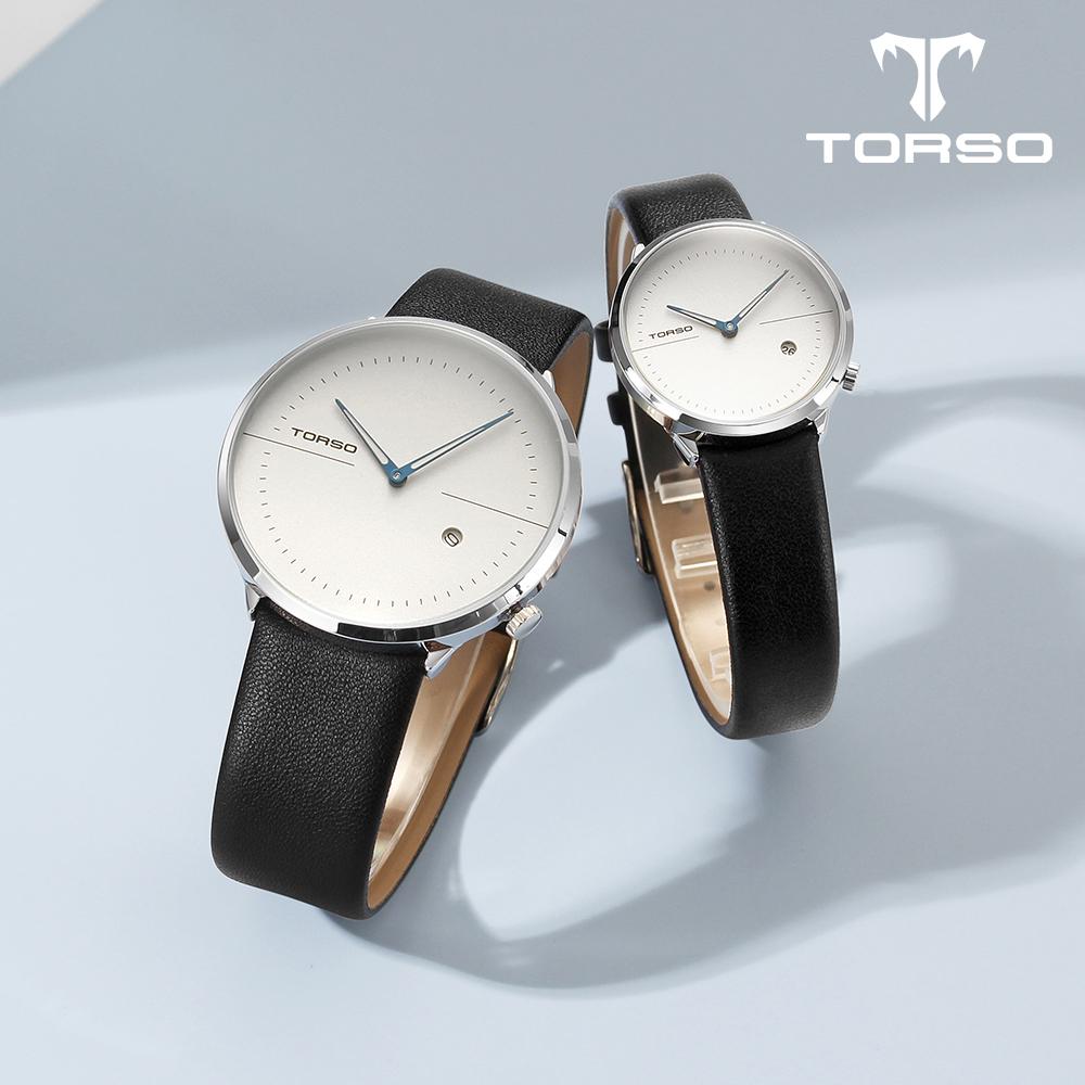Toleuso T77L-Slbk Бесшумные Двуручные Просто Дата Парные Часы Мужские и Женские Кожаные Часы