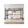 Lit mezzanine - MUVOE - 90x200cm - Métal noir - Bureau en L - Bibliothèque intégrée