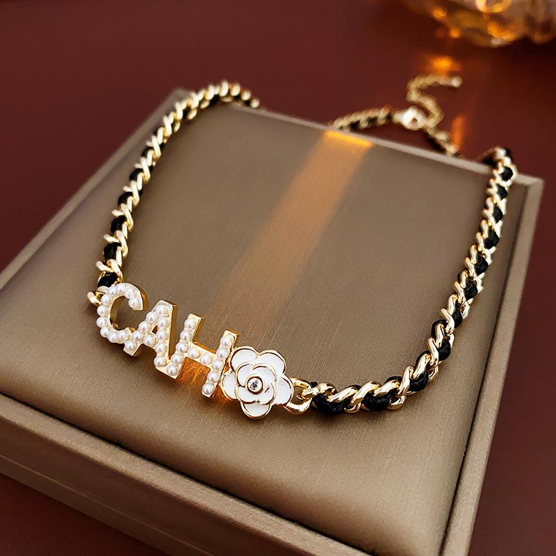 14K Gold Electroplated Camellia Initial Necklace - Elegant, Versatile Clavicle Chain for Women