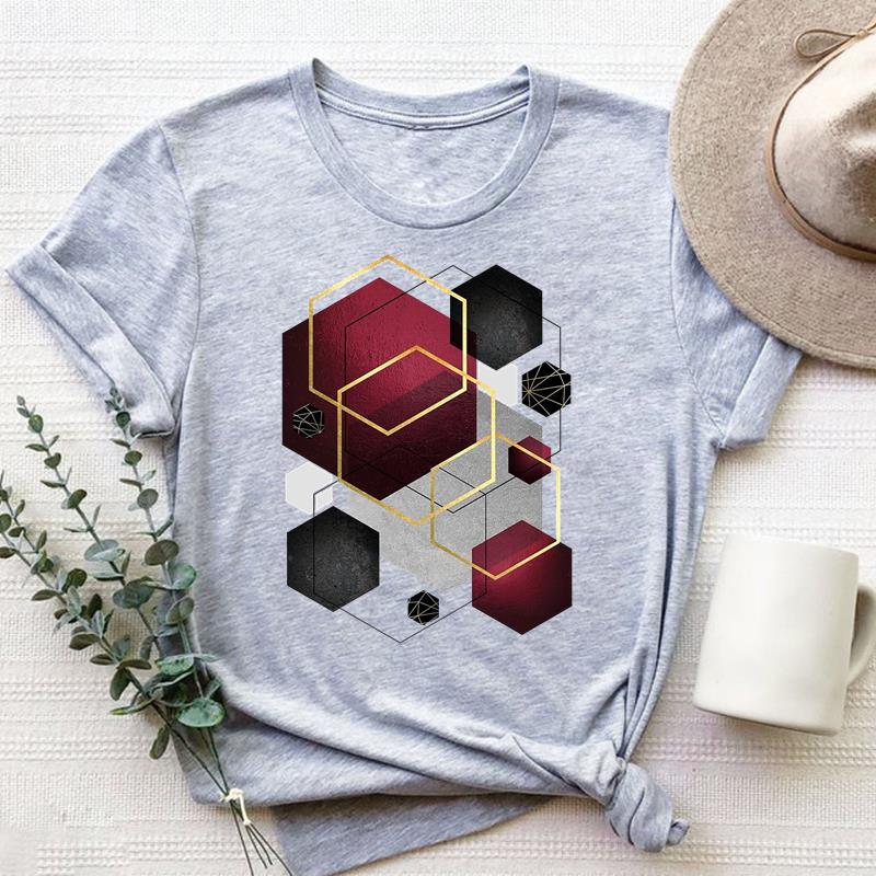 Милая футболка с геометрическим рисунком, модная футболка, одежда, стиль 90-х годов, трендовая повседневная женская футболка с коротким рукавом и принтом, женская женская футболка с графикой