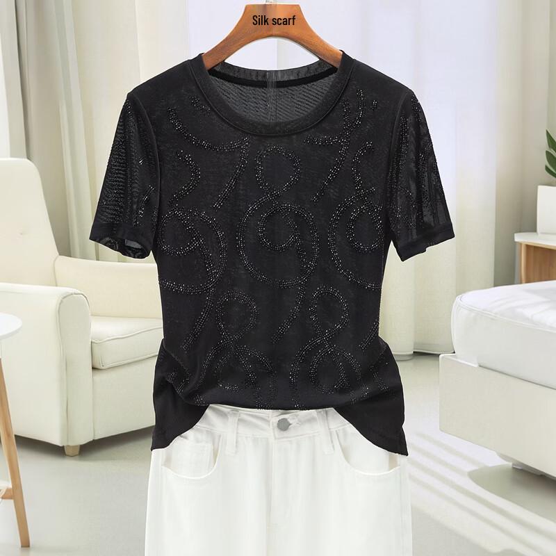 Женская приталенная футболка Sibai She со стразами