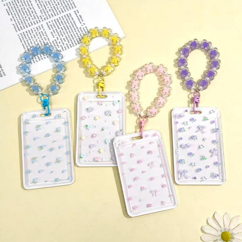 Id Badge Protector Sturdy Card Protector Case Sliding Card Case Transparent Cute Card Holder For Student Campus Office Workers