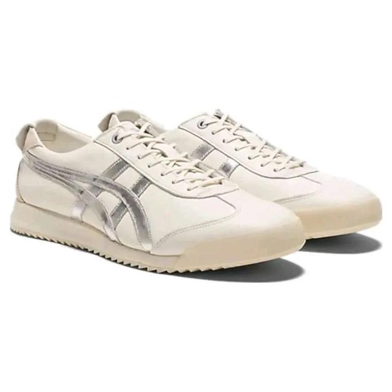 ONITSUKA TIGER Mexico 66 Leather Round Toe Lace-Up Shock Absorbing Wear-Resistant Low-Top Casual Shoes Unisex Sneaker White Silver 1183B889-106