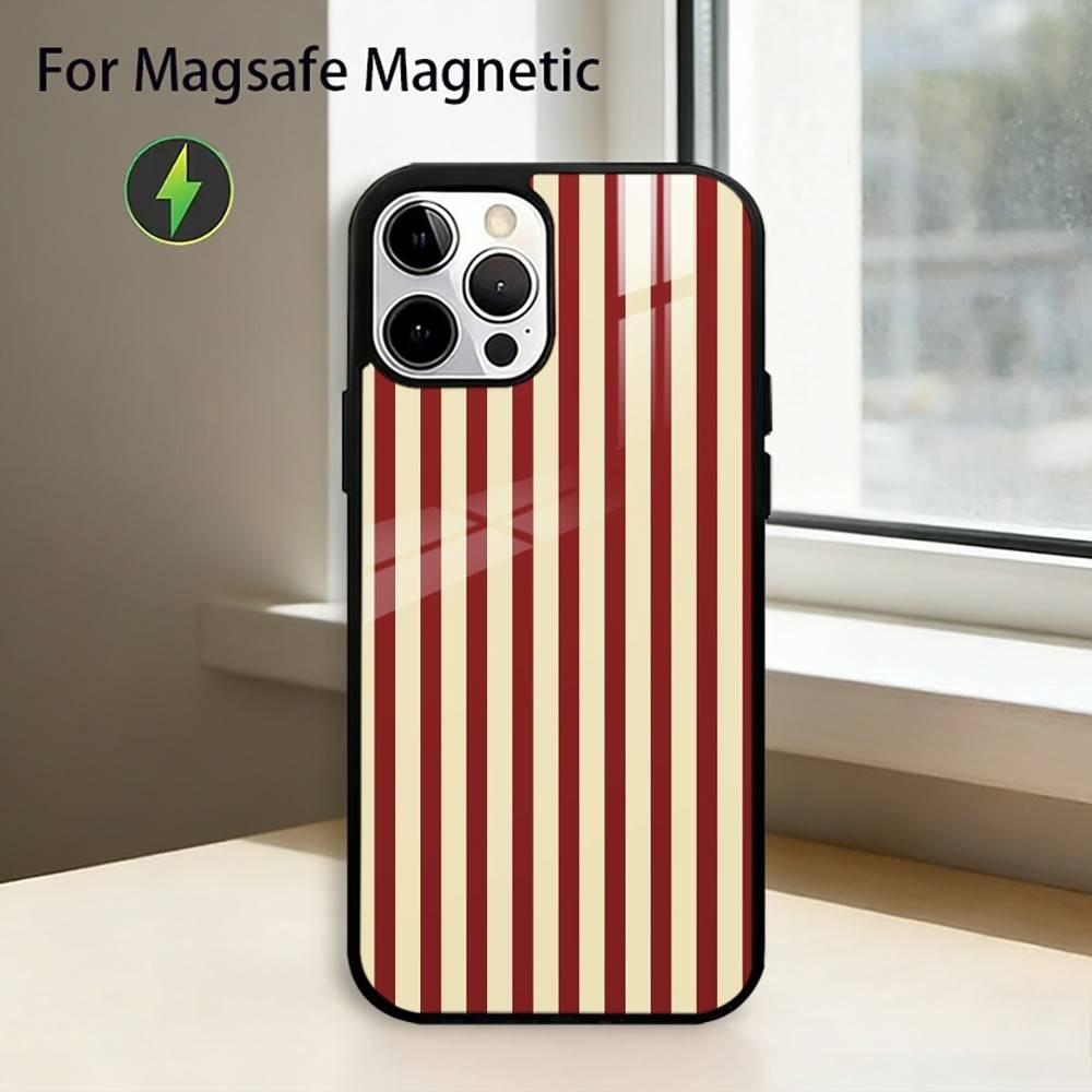 Бордовый Белый Чехол для Телефона с S-Полосой Для iPhone17,16,15,14,13,12,11 Plus,Pro Магнитный Для Magsafe Беспроводной Зарядки