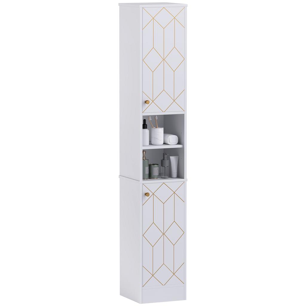 Tall Bathroom Storage Cabinet with Doors, Slim Bathroom Storage Unit with Adjustable Shelves, Freestanding Bathroom Storage Unit, White