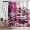 Pink Truck Rose Shower Curtain Car With Pink Flower Floral Fabric Shower Curtains Fashion Woman Girl Shower Curtin Bathroom