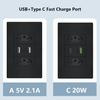 Бразилия Черный США Универсальная 20A розетка, Usb Smart Type-c 20W Быстрая зарядка Usb настенная розетка Италия Чили Выключатель света