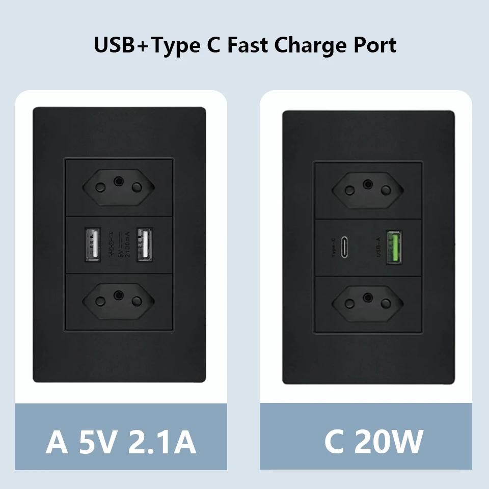 Бразилия Черный США Универсальная 20A розетка, Usb Smart Type-c 20W Быстрая зарядка Usb настенная розетка Италия Чили Выключатель света