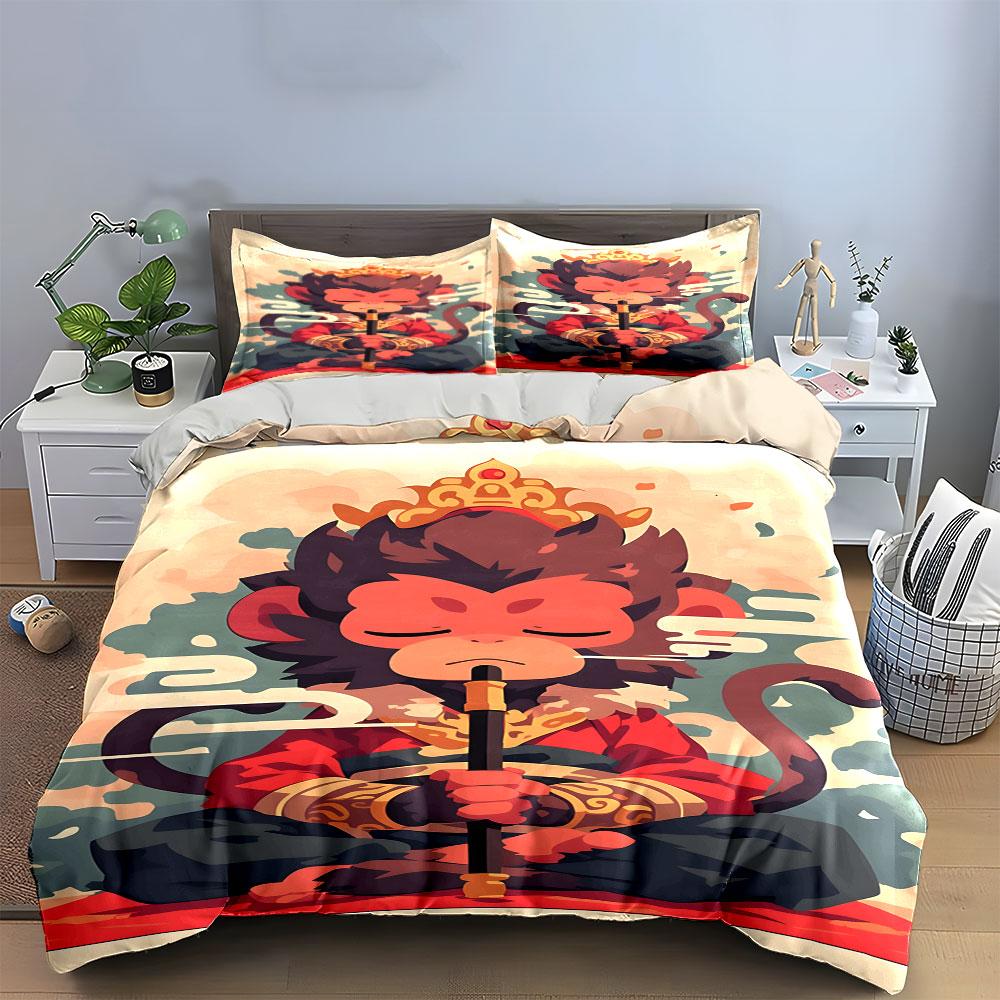 Meditating monkey with staff. Bedding sets Duvet cover sets Duvet covers Pillowcases(1 * Duvet Cover 2 * Pillowcases without duvet insert)