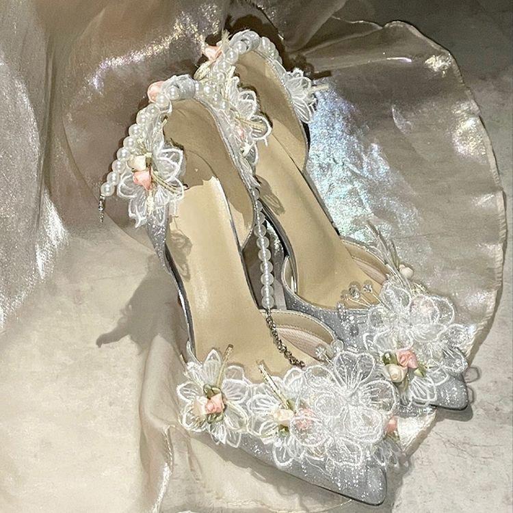 Туфли на высоком каблуке женские 18-летние бар-мицва 2024 новый дизайн нишевое главное свадебное платье хрустальные свадебные туфли