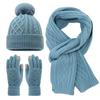3Pcs/Set Women Hat Scarf Gloves Set Plush Ball Decor Brimless Hat Long Scarf Touch Screen Gloves Set Winter Accessories