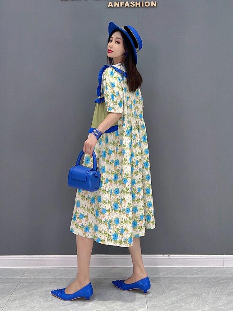 Xitao Платье с французским цветочным принтом, модное платье нерегулярного контрастного цвета, съедобное дерево, грибок, лоскутное платье, воротник Питера Пэна, женское ZY7161