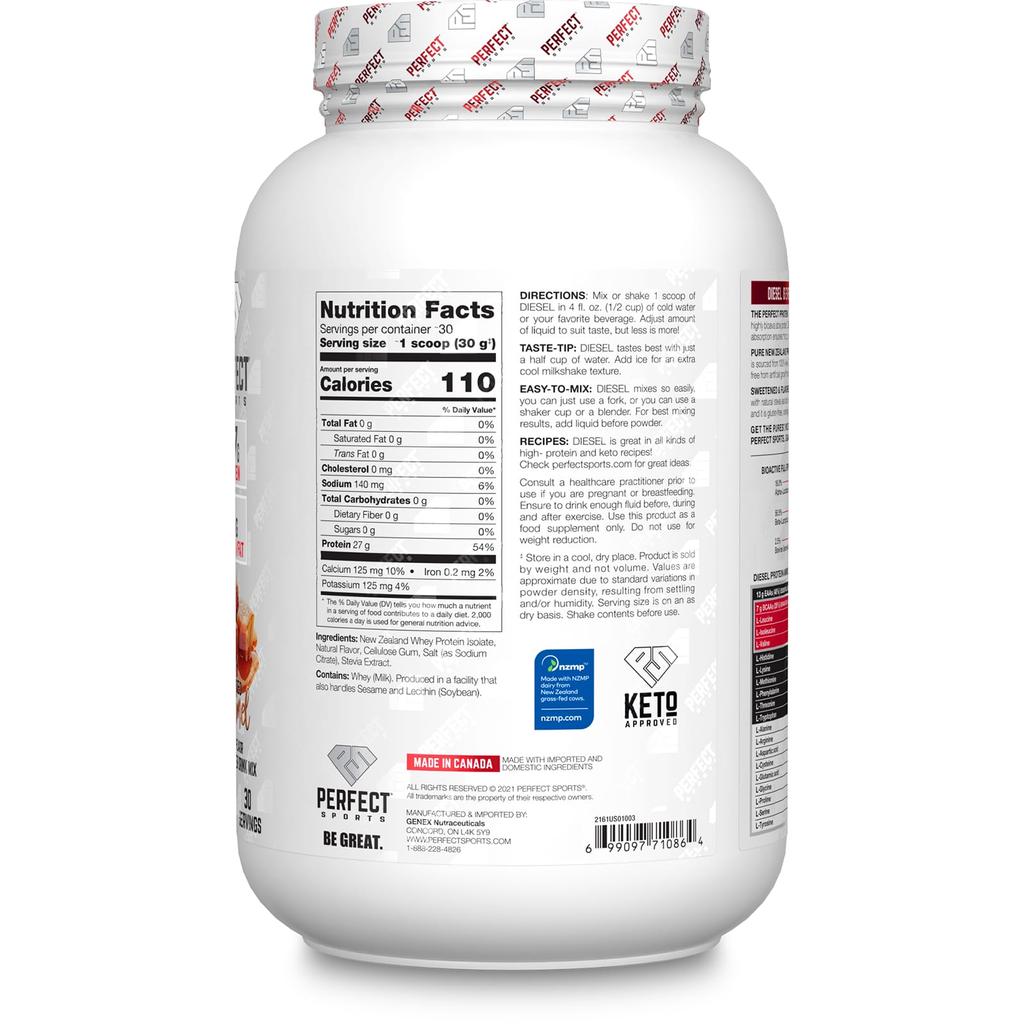 Perfect Sports Diesel, New Zealand Whey Isolate, Salted Caramel, 908g (2lbs)