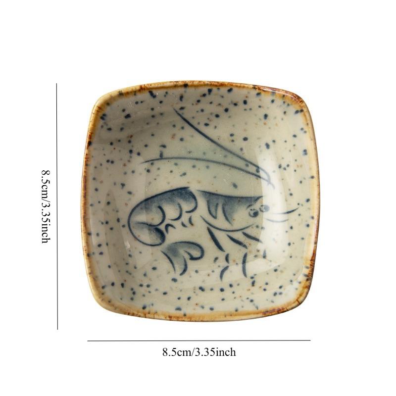 Ретро Мультяшная Керамическая Тарелка, Японский Принт Рыбы и Креветок, Тарелка для Соевого Соуса, Блюдце для Уксуса, Креативный Поднос для Закусок для Ресторана