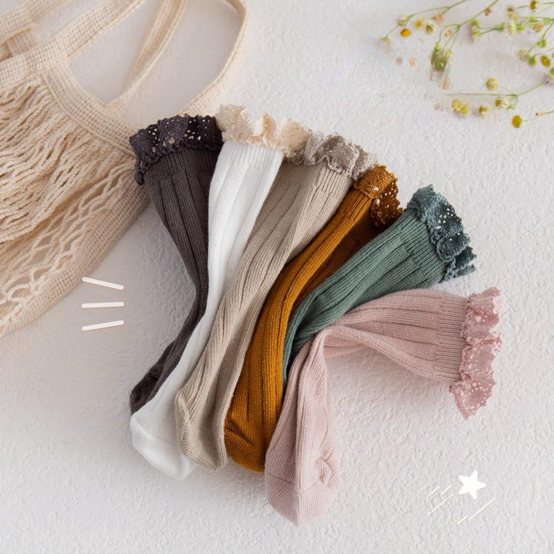 Осенне-зимние винтажные хлопковые носки для маленьких девочек, однотонные детские носки, носки принцессы для девочек, японские хлопковые носки