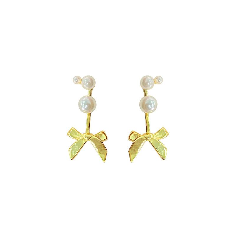 Милые серьги-гвоздики с жемчужным бантом для женщин, французские женские серьги-гвоздики сзади