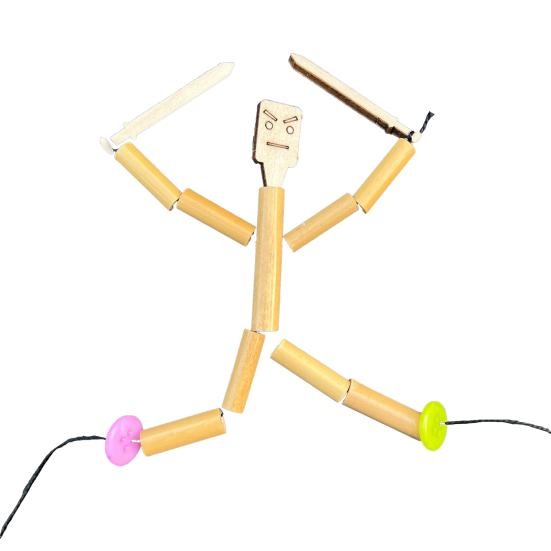 Bamboo Man Toy DIY Puppet Kit Children Interactive Game Bamboo Craft Material Kit for Boys Girls Gift