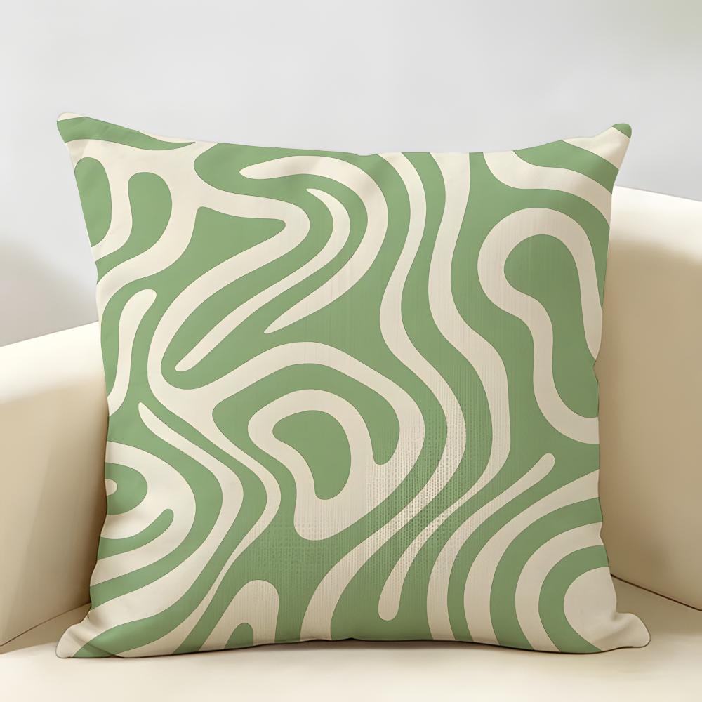 Nordic-Inspired Green Geometric Style Cushion Cover Natural Linen Organic Fabric Printing Breathable Perfect For Home Decor