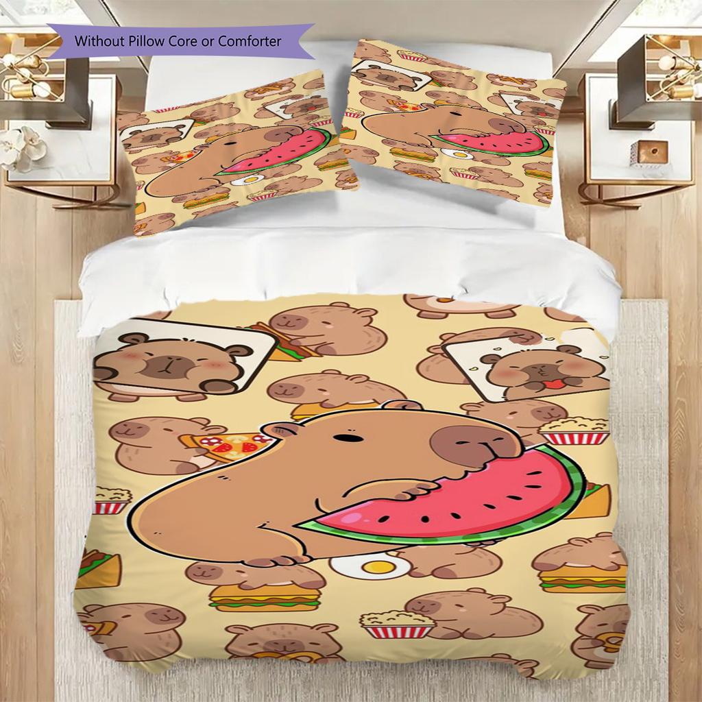 Chill Capybara Sips Tea Three-piece set (1 * duvet cover + 2 * pillowcase, without core) 2D Flat Bedding set Christmas birthday gift