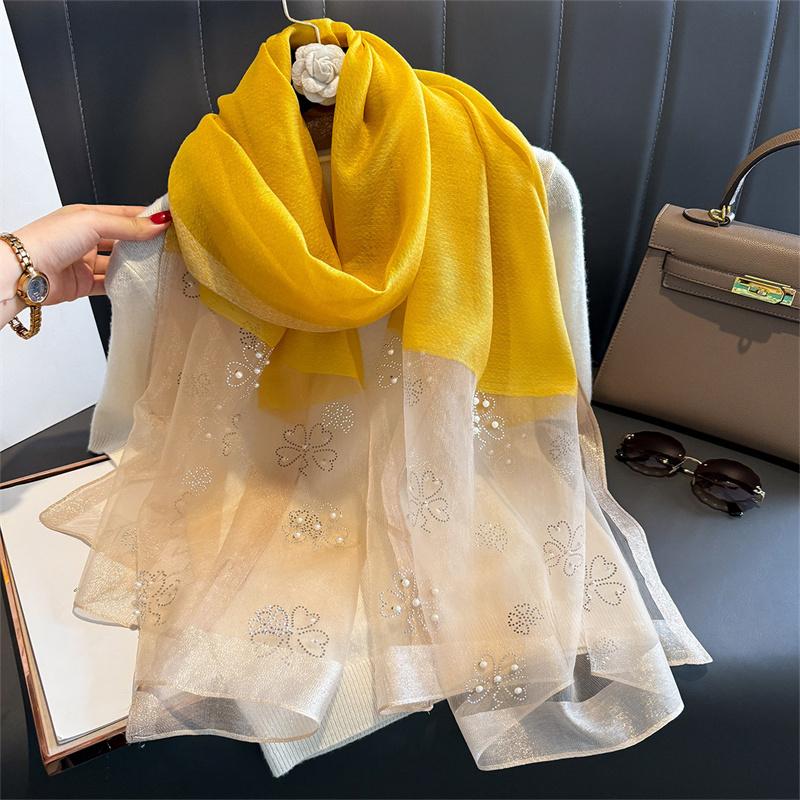 Роскошный блестящий кружевной шарф шелковый женский хиджаб мягкие шерстяные шали и палантины большой цветок тонкие шарфы фуляр женский буфанда новый