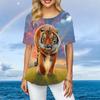 Women Plus Size Ladies Tee Short Sleeve T Shirts Colorful Tiger 3d Print Loose Casual Tops Female Irregular Summer Clothes