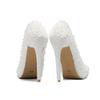 2024 Large 43 Heel Height 11cm Fine Heel Pointed White Wedding Banquet High Heels Lace Pearl Women's Fashion Trendy High Heels