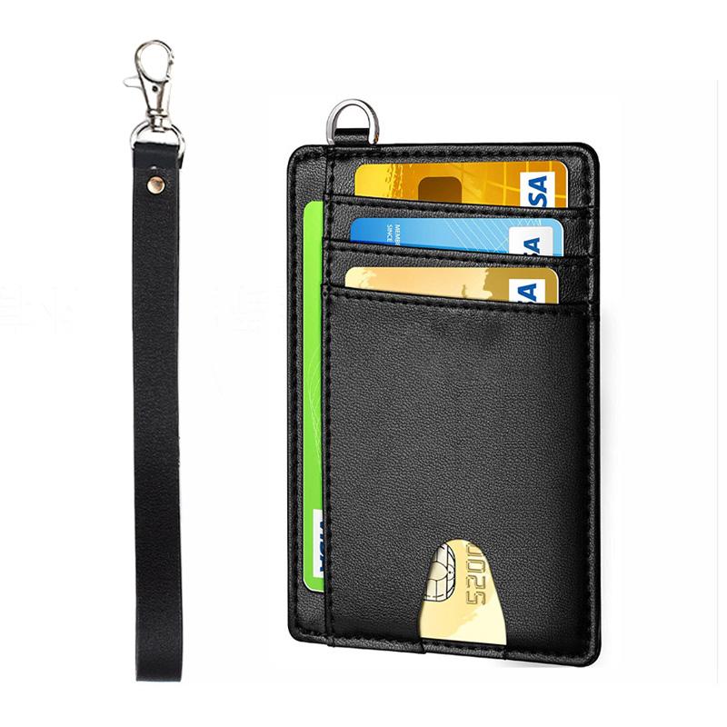 Тонкий Rfid искусственная кожа брелок кошелек держатель для карт на запястье мужские и женские кошельки с кольцом для ключей