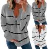 Women Casual Pringting Stripe Zipper Long Sleeve Casual Blouse Tops Shirts