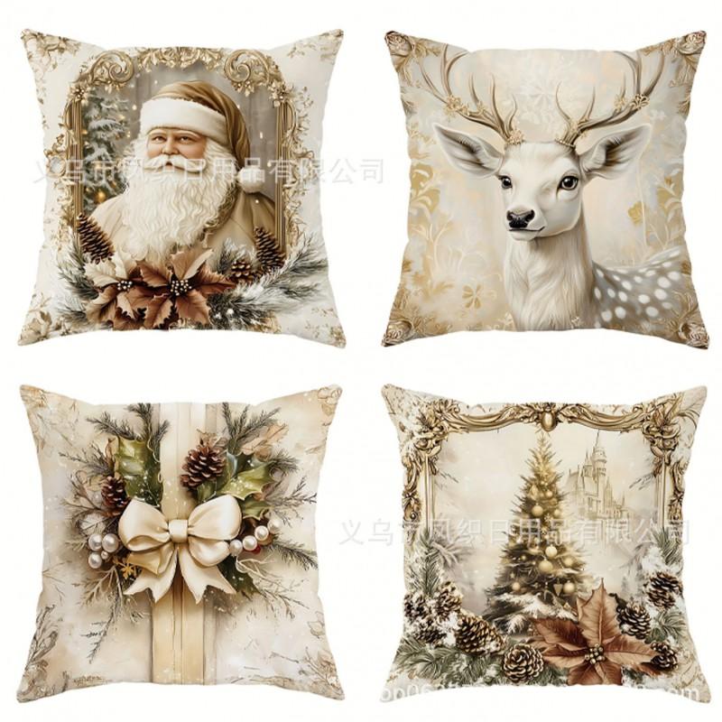 Christmas Pillow Cover Santa Claus Cartoon Cotton Linen Printed Decorative Throw Cushion Case 45x45cm