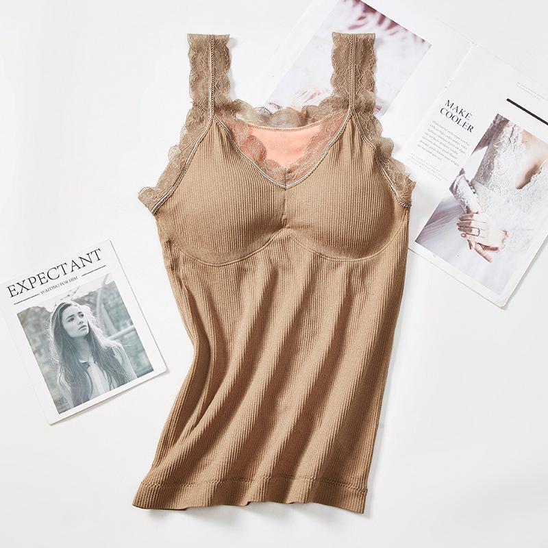 **Женский теплый жилет Little Bear Fairy с V-образным вырезом, кружевом и нагрудной накладкой - плюс бархат**